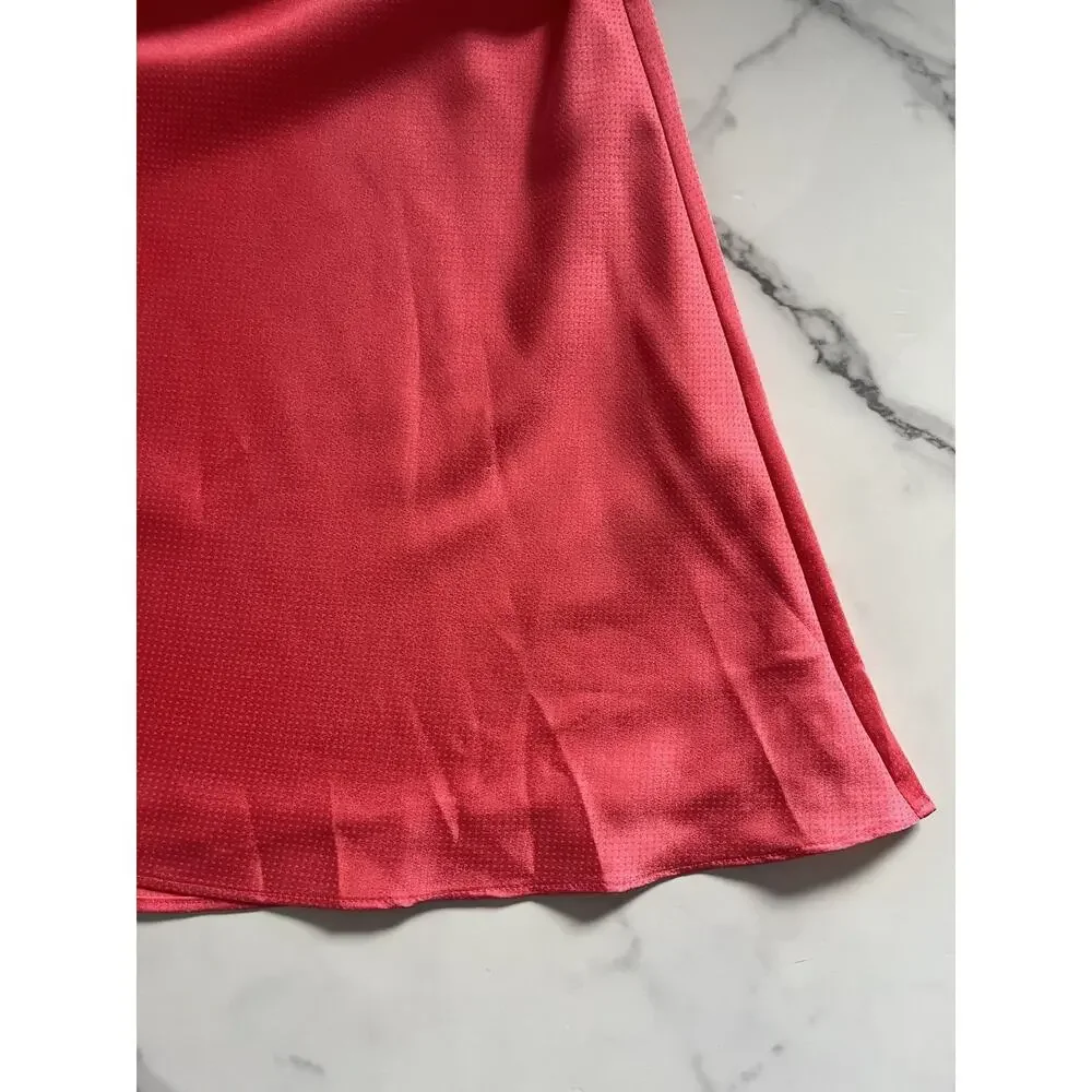 Ted Baker Textured Satin Midi Dress Size 12 Coral Pink Puff Sleeve modest chic - Picture 9 of 12